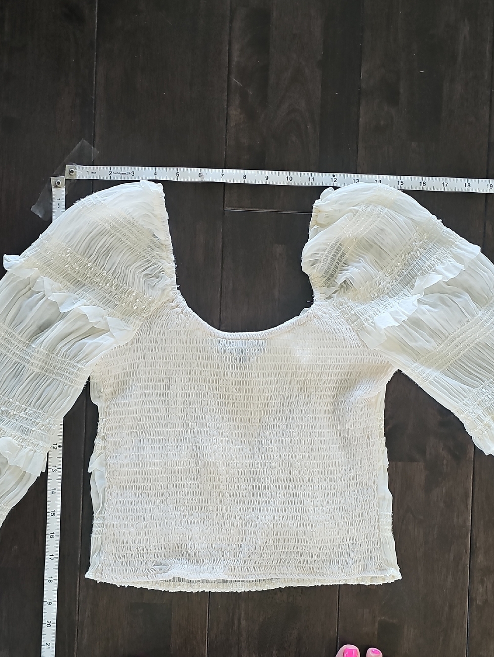 Lulu's Ivory Smocked Ruffle Long-Sleeve Crop Top - Picture 8 of 8